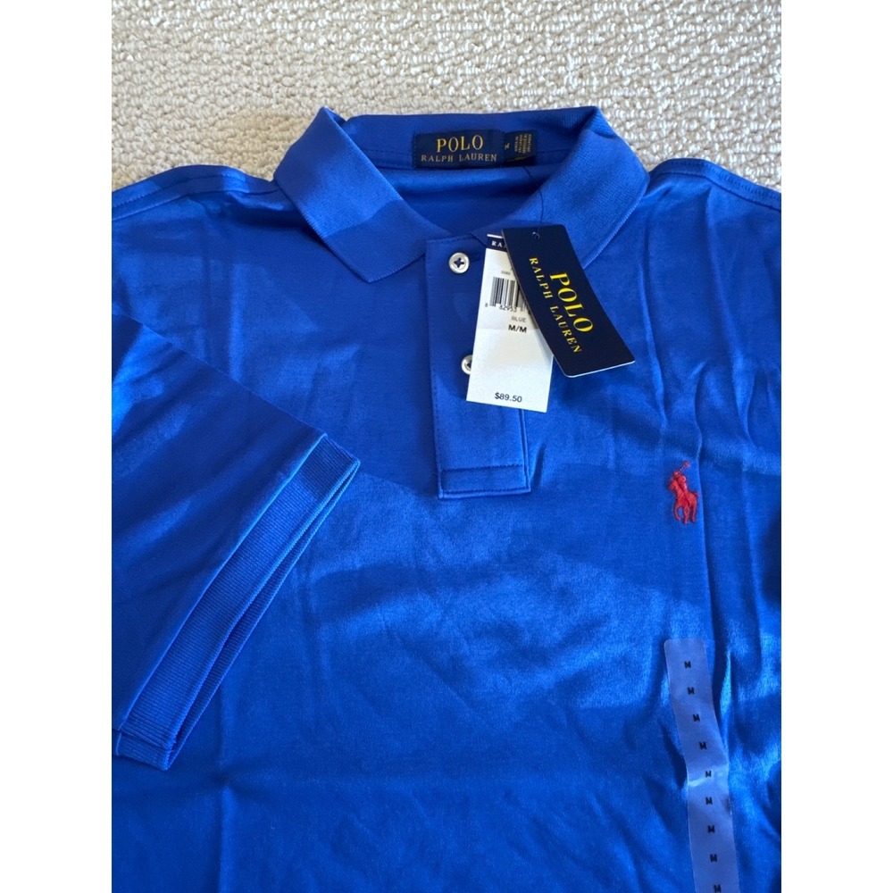 Polo Ralph Lauren Blue Short Sleeve Mesh Polo Shirt M Red Pony Logo NWT New